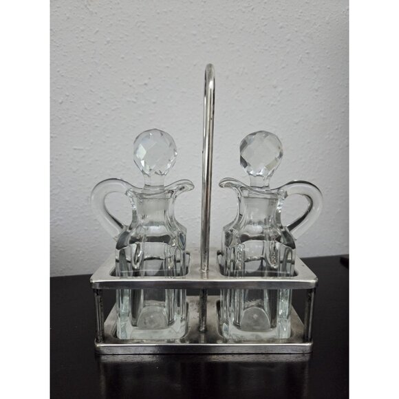 Vintage Benedict Indestructo Silver Soldered Cruet 1286 Oil & Vinegar Set USA - Picture 2 of 12